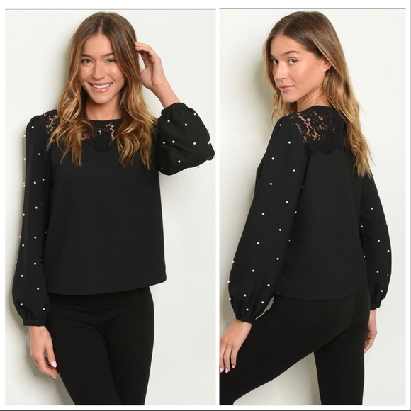 Pearls + Lace Long Sleeve Top - Picture 2 of 3